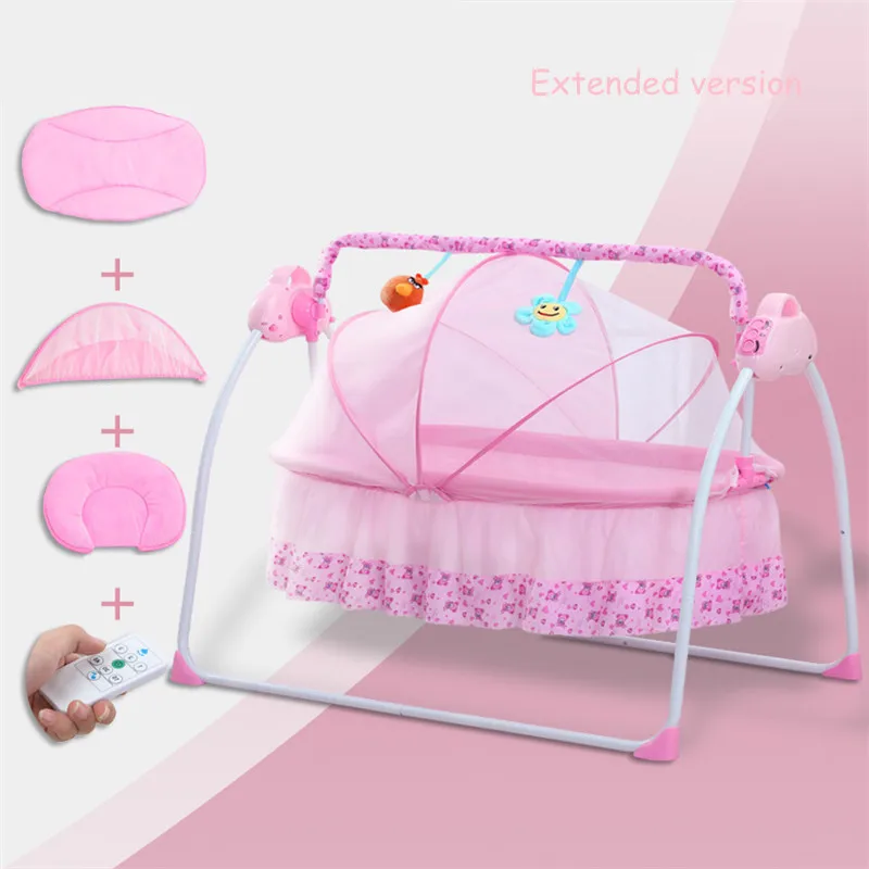 Long Standard pink Расширенная версия многофункциональная детская кроватка Интеллектуальная электрическая портативная детская кроватка Bluetooth музыкальная Колыбель Сонная Cuna Para Bebe - Цвет: Long Standard pink