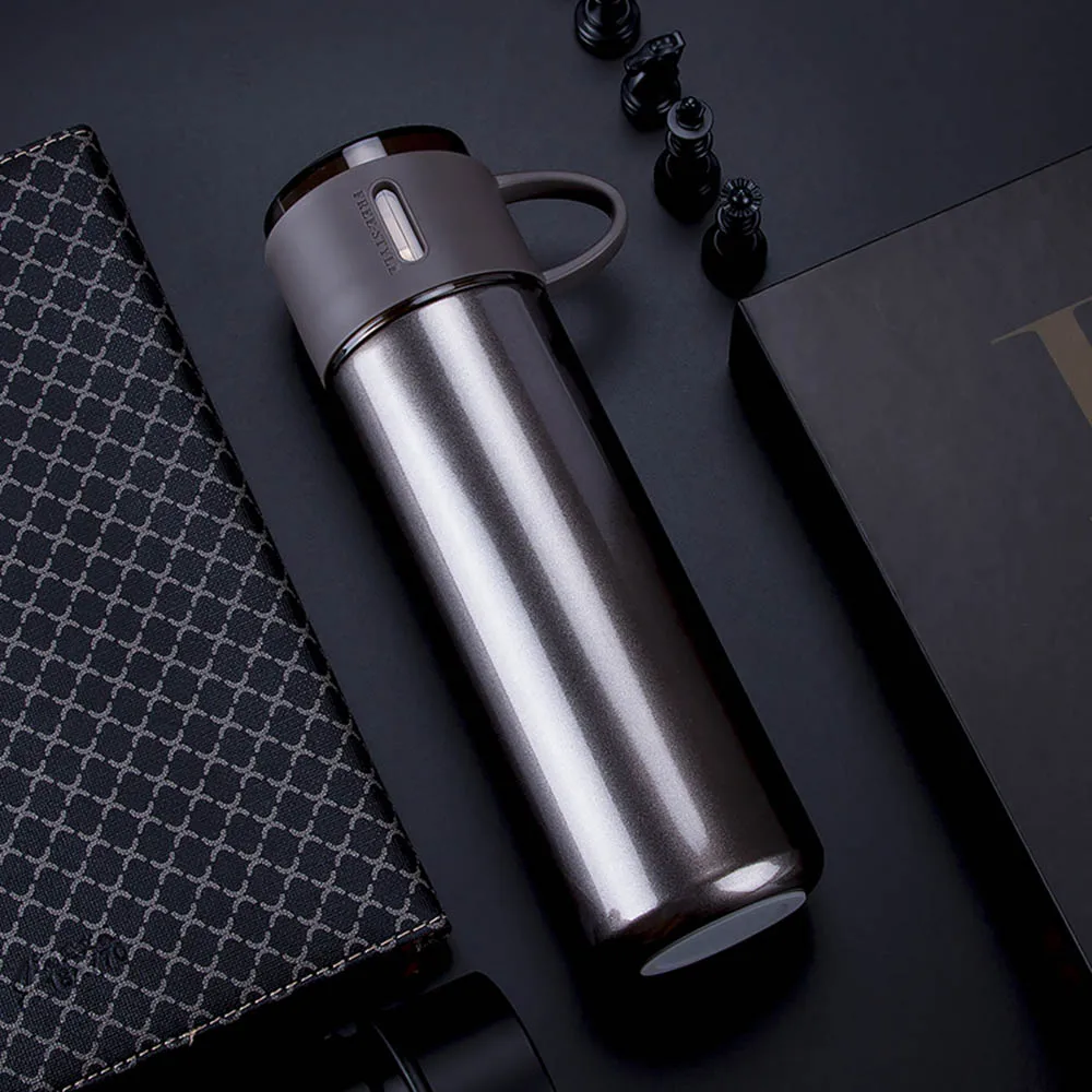 Coffee Вакуумная колба из нержавеющей стали, портативная крышка, термос, чашка, бутылка для воды, автомобильная вакуумная колба, Изолированная бутылка, чашка, подарок, 450 мл - Цвет: Coffee