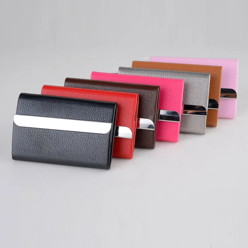 

EZONE New Card Holder Stainless Steel PU Leather Cardcase Big Capacity Business Style Name Card Box Stationery Material Escolar