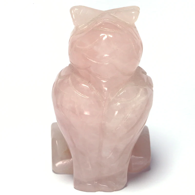 Розовый камень сова статуя ручной работы порошок кристалл животное резной орел