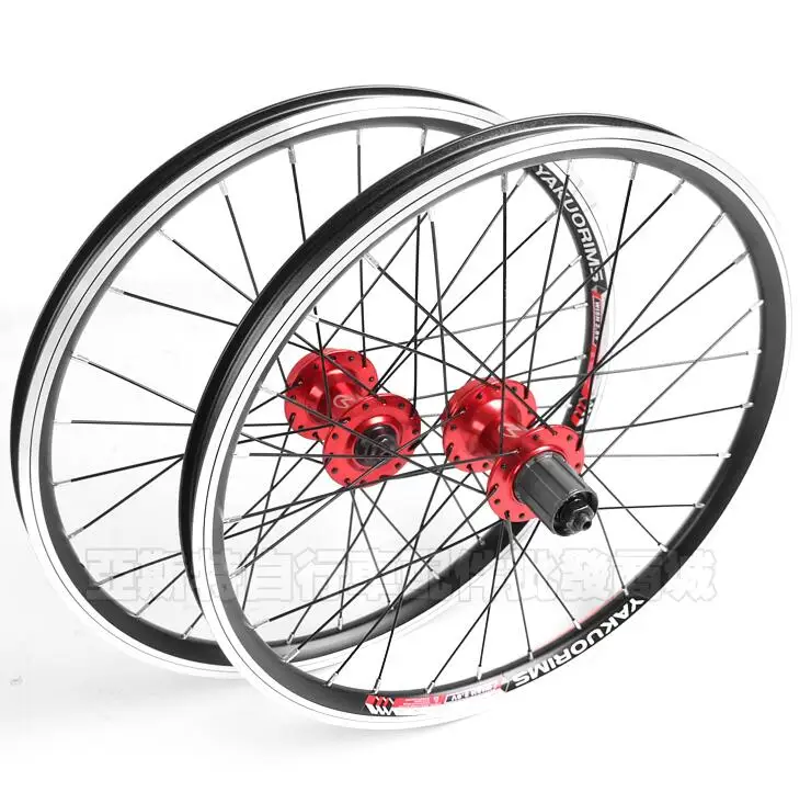 red hub one pair 20 дюймов 406 складной велосипед casette колесная v тормоза/дисковые тормоза двойной алюминиевый сплав обод герметичный подшипник колеса 28 отверстие - Цвет: red hub one pair