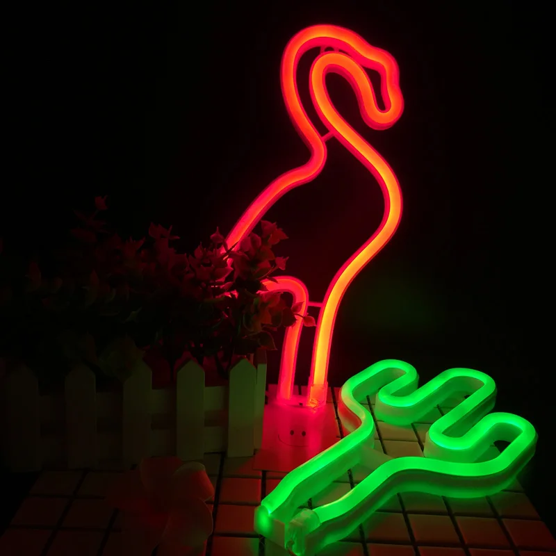 

USB Fairy Led Neon Lights Xmas Holiday Lamp Migic Cactus Flamingo Sign Shop Desk Wall Lights 3*AA Powered For Christmas Decor