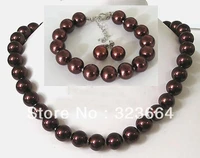 hot sell fashion 10mm chocolate shell pearl bracelet necklace earring set aaa