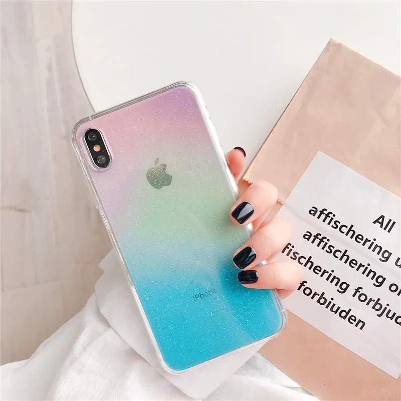 Gradient rainbow Phone Cases For iPhone 6 6s 7 8 X XS max XR Case iridescent Soft Transparent Silicone Clear Back Cover |