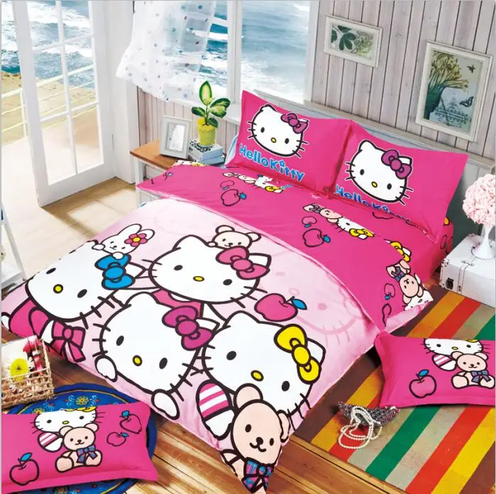 19 Комплект постельного белья с рисунком Hello Kitty Doraemon 4 шт./3 шт. пододеяльник набор постельного белья из мягкого полиэстера набор простыней для плоской кровати наволочка - Цвет: 19