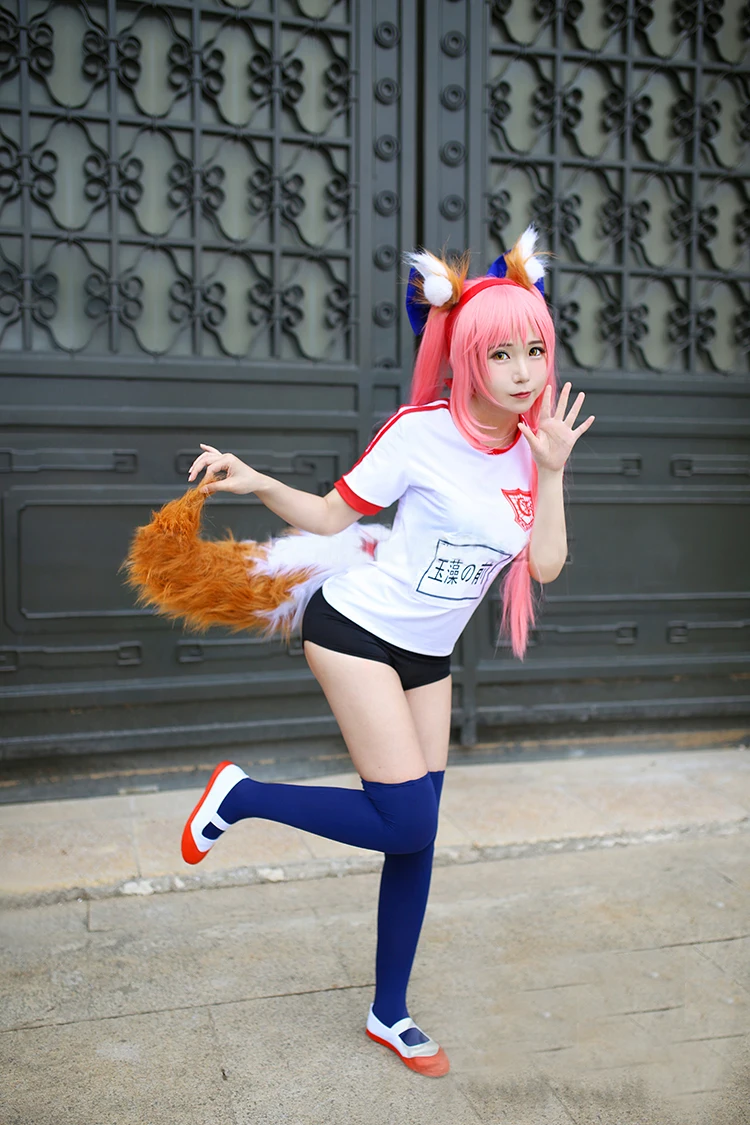 

Fate/EXTRA Fate/Grand Order Tamamo no Mae Gym Suit Outfit Shirt Pants Headwear Full Set Cosplay Halloween Role Play