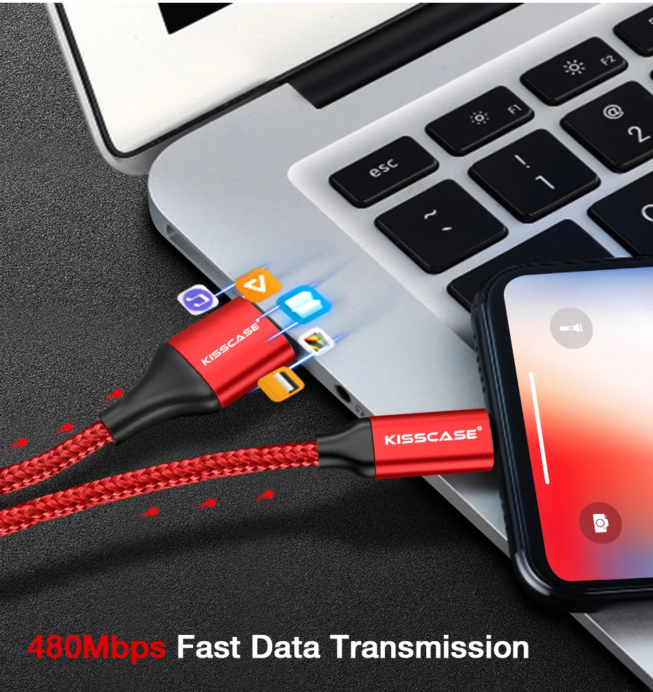 KISSCASE Cable For iPhone XR XS X 7 8 Wire For Charger USB Data Cable For iPhone 6 6S 7 8 USB Charging Cable Phone Cord Adapter