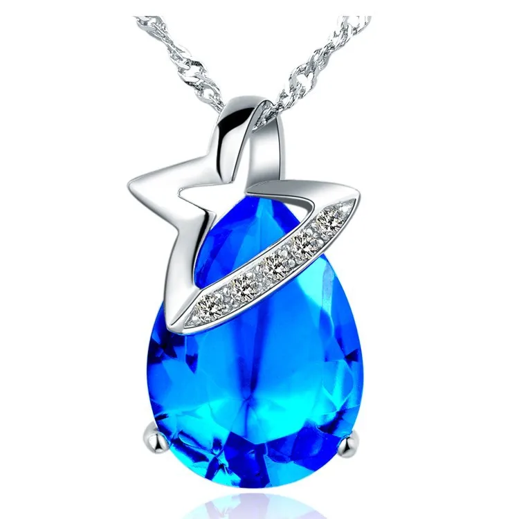 Женский свадебный юбилей светло голубой кристалл ожерелье/кольца/серьги белый