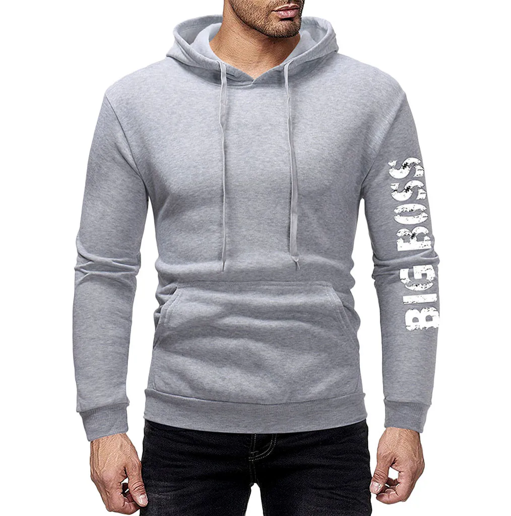 JAYCOSIN men's autumn and winter hooded fleece printing solid color zipper jersey top pants suit sports