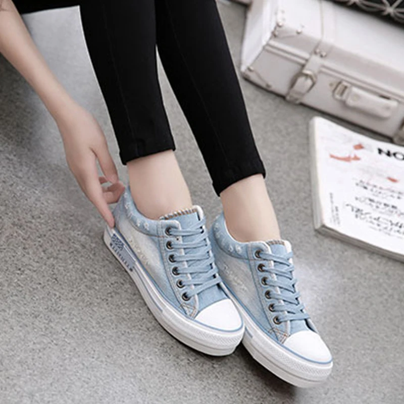 Новые летние Для женщин кроссовки модная женская парусиновая обувь на платформе