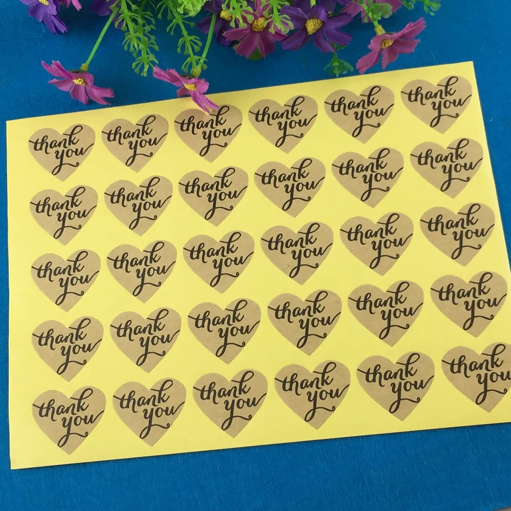 

Fashion kraft heart-shaped 1200PCS/Lot Printed above"Thank You"Sticker Labels Adhesive Stickers DIY For Gift/Box/gift/envelope