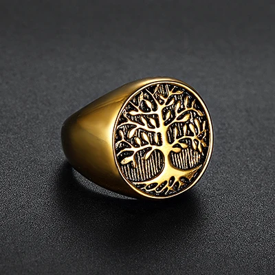 Gold Shengmei,, панк, счастливое дерево, жизнь, мужское кольцо, винтажное, серебряное, титановое, нержавеющая сталь, рыцарские кольца для мужчин, вечерние - Цвет основного камня: Gold