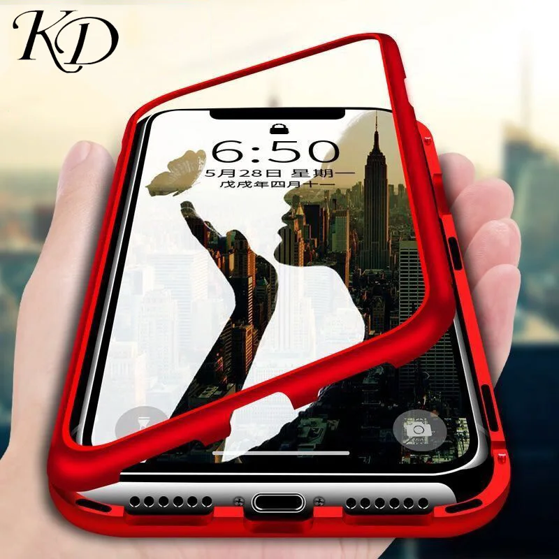 Luxury Brand Magnetic Metal 360 Degree Magnet Glass Couple Phone Case For iPhone 6 6S 7 8 Plus X 10 XS XR MAX Back Cover Coque |