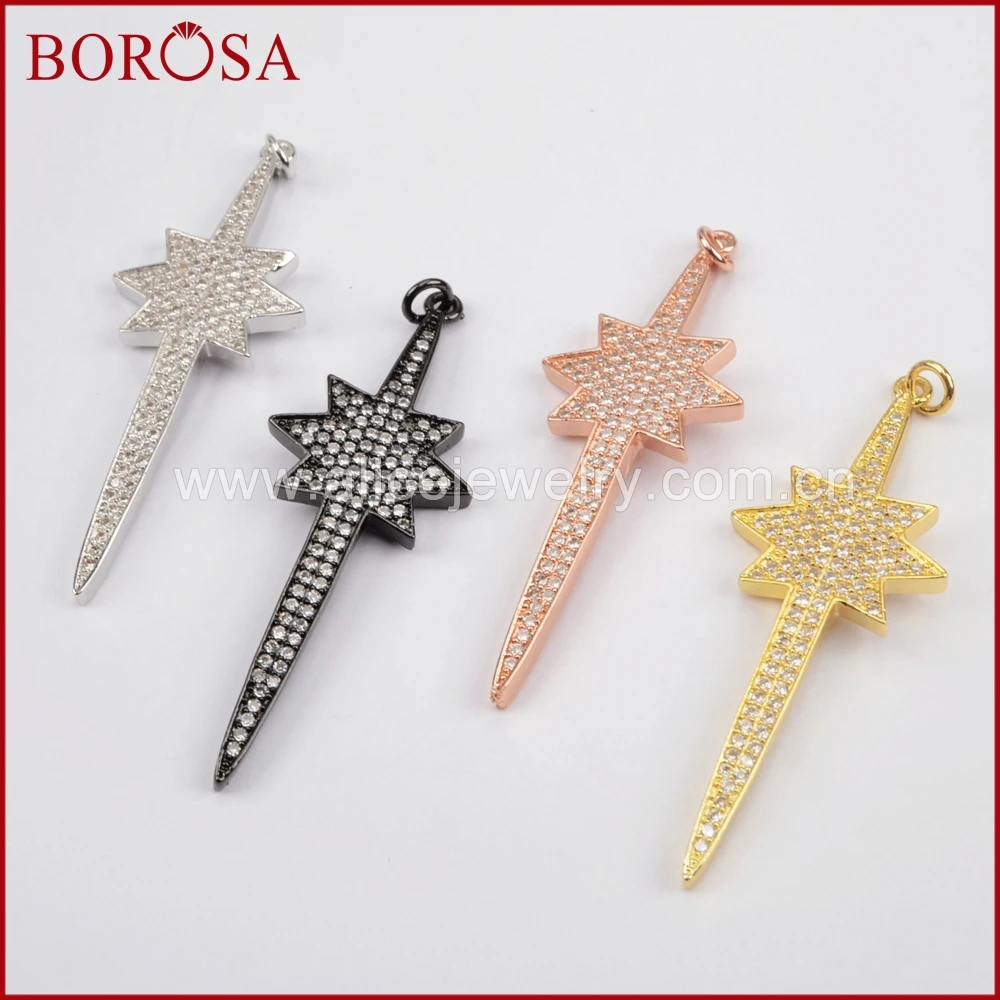 

BOROSA 10pcs CZ Micro Pave Cubic ZIrconia North Star Pendant Bead,Sparkling Crystal Zircon Copper Pendants for Necklace WX581