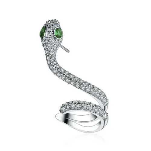 Platinum Right ear Змеиная кожа в стиле панк серьги циркон личность змея левое ухо Серьга 1 шт. Для женщин спираль с украшением в виде кристаллов из нержавеющей стали, Ушная клипса - Окраска металла: Platinum Right ear