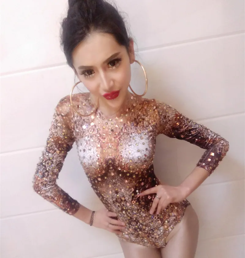 

New Women Rhinestone Bodysuit DS Performance Bar Nightclub Jazz Dance Sexy printed one-piece Leotard Stage Costume for Singers