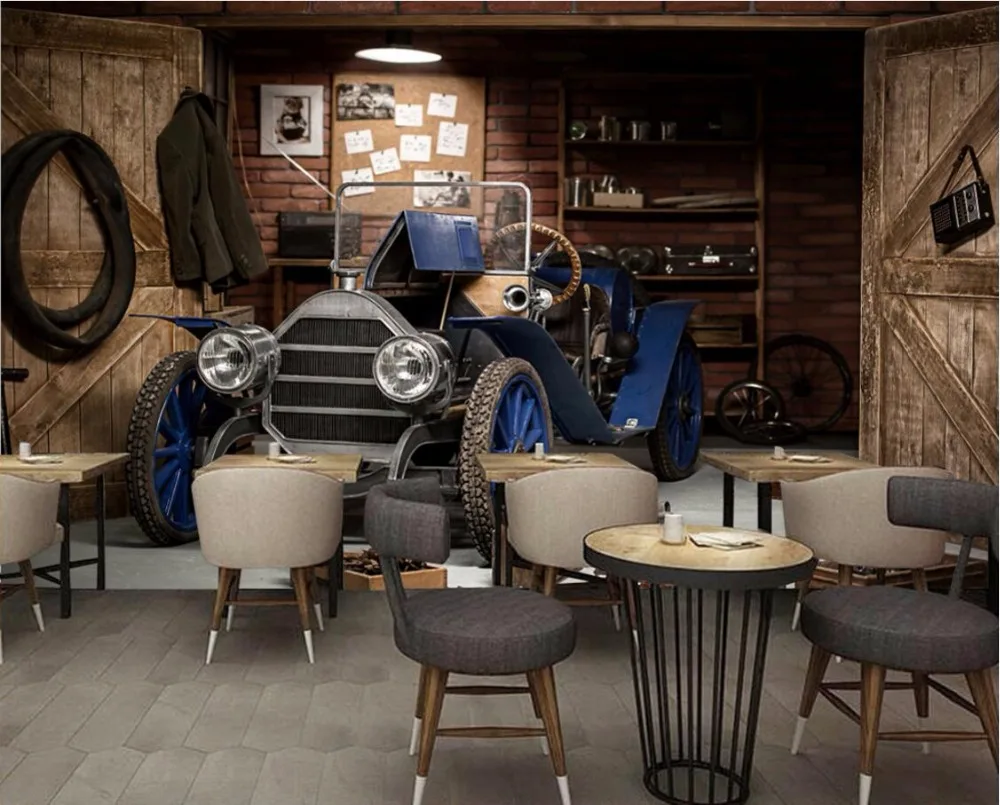 3d обои на заказ фотообои винтажный автомобиль ресторан кафе настенные фрески для