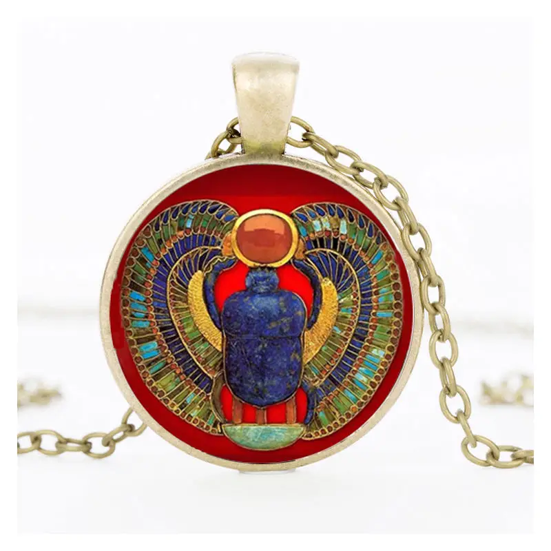 SUTEYI винтажный стеклянный кабошон Египетский ожерелье скарабей с украшением в