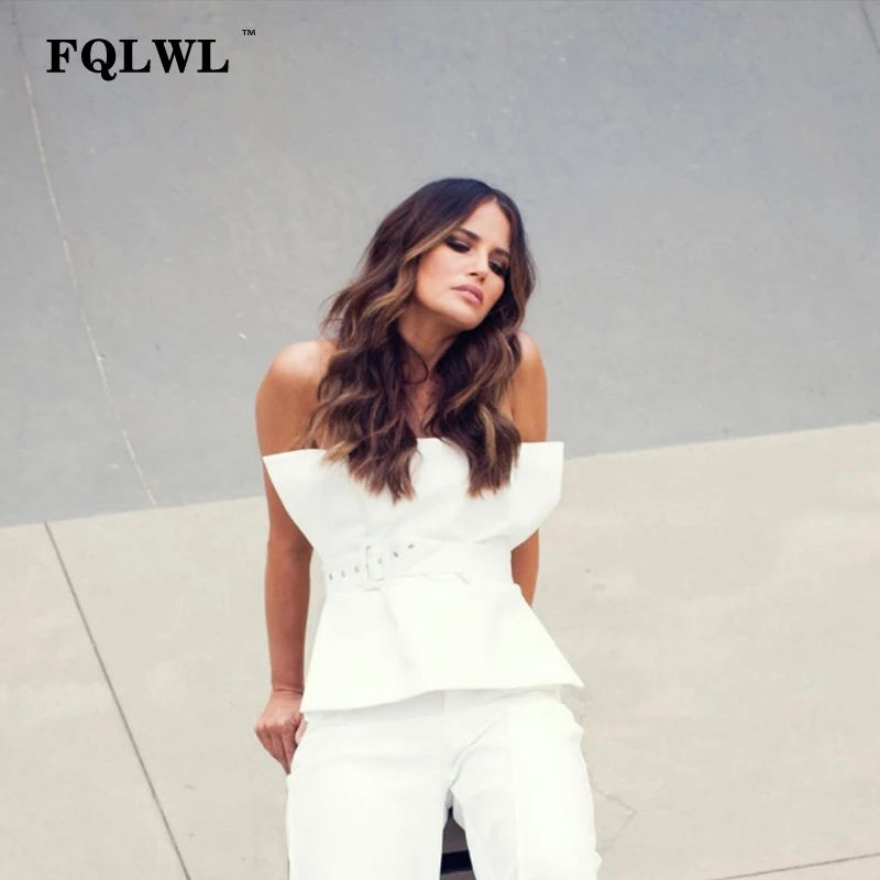 Женский короткий топ с открытыми плечами FQLWL облегающий черный белый Бюстье для