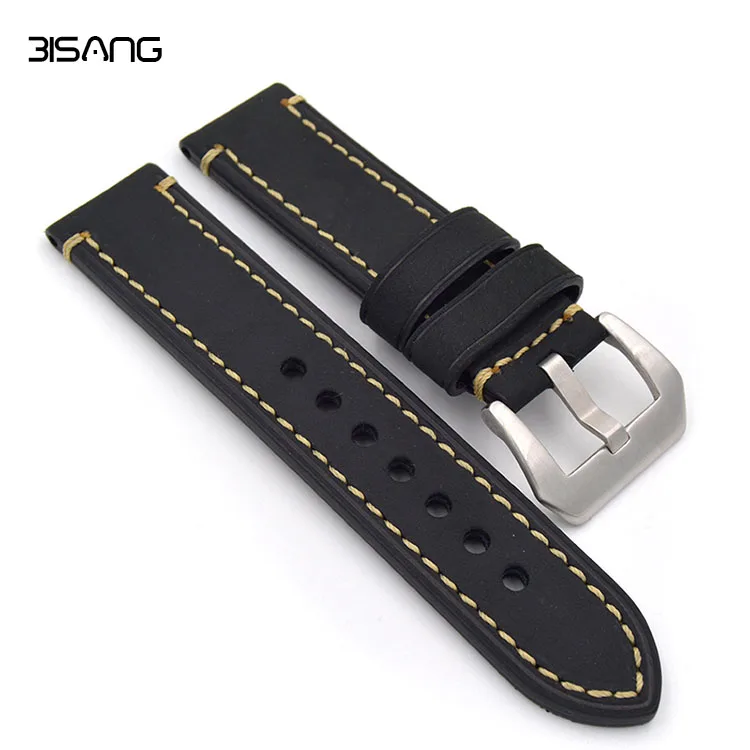 New Arrival Thick  20mm / 22mm / 24mm/26mm Leather Watch Strap handmade Bracelet Watch Band Black Men Watchband For panerai