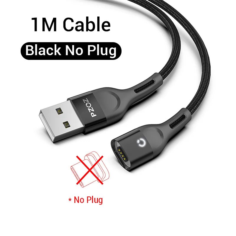 1m Black NO Plug Магнитный usb-кабель для зарядки PZOZ, кабель Micro usb для быстрой зарядки, магнитный usb-кабель type c для зарядки iphone, xiaomi, samsung, шнур - Цвет: 1m Black NO Plug