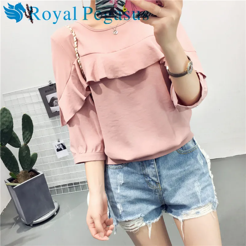 Круглый гриб сбоку семь точка рукав Женская свободная футболка джемпер|loose