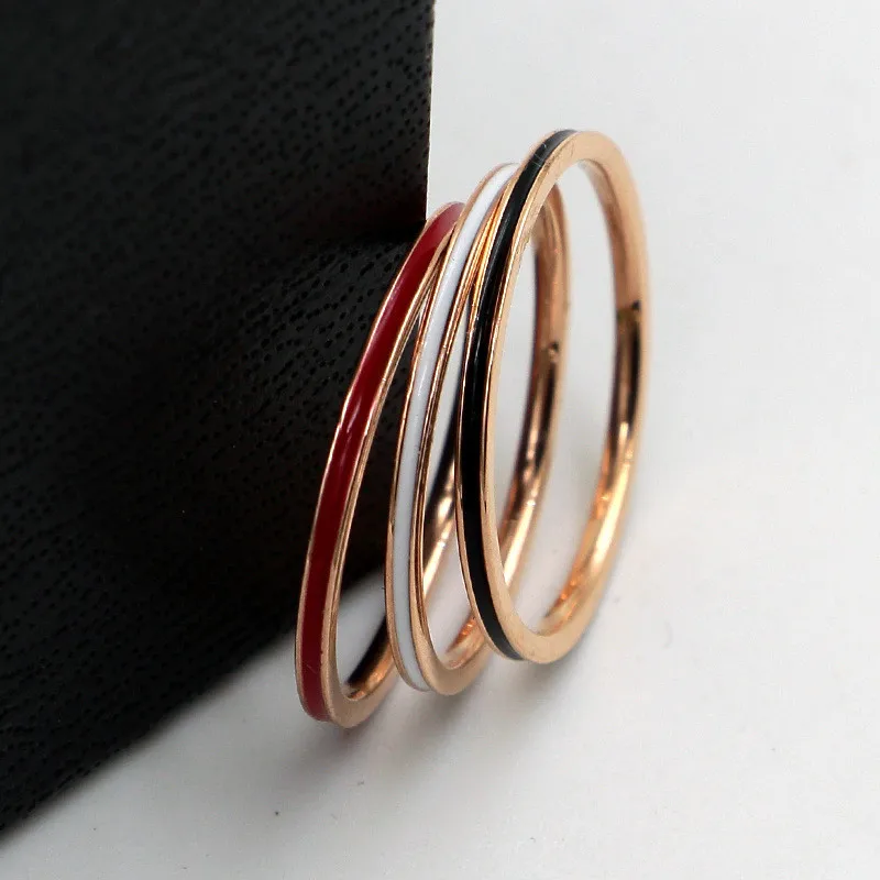Titanium Steel Rose Gold Color 1mm Thin Ring For Women Tail Knuckle Finger Enamel Fashion Jewelry Love Size 2-9 R0016 | Украшения и