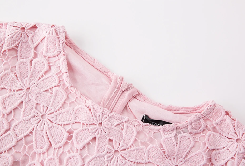 TAOYIZHUAI New Arrivals Spring Sweet Style Flare Sleeves O-Neck Plus Size Above Knee Pink Hollow Out Lace Women Dress 11832