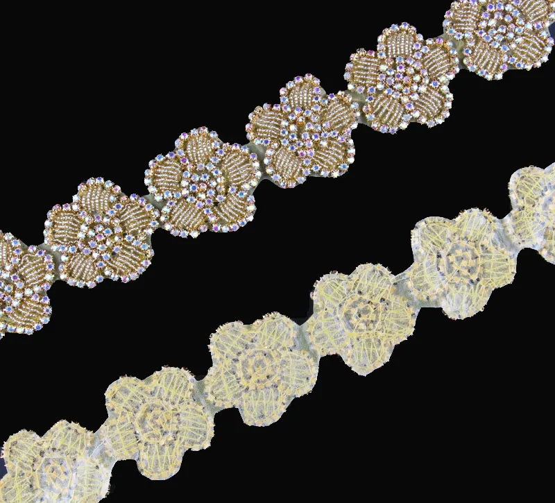 1 ярд золотой дизайн Ручной работы Бусины стразы аппликация отделка горячей