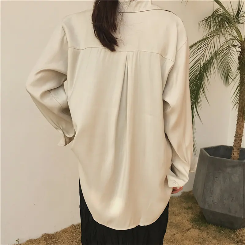 Hzirip Satin Texture Casual Loose Simple 2019 Elegant Sweet Fresh Female Stylish All-Match High Quality Free New Shirt 4 Colors |
