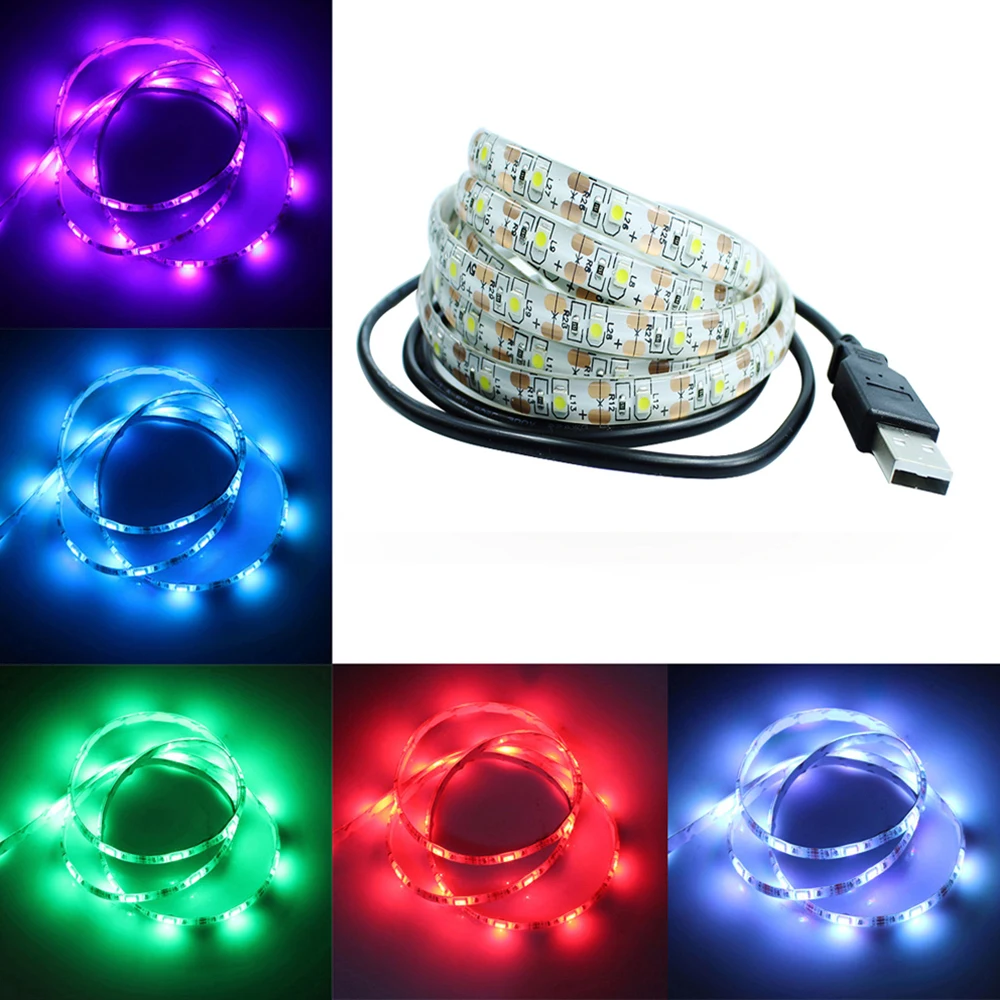 Tanbaby 50 см 1 м 2 м 3 м 4 м 5 м USB Светодиодная лента светильник DC 5 В 3528 SMD IP65 Водонепроницаемый RGB Гибкая ленточная ТВ фоновый светильник ing