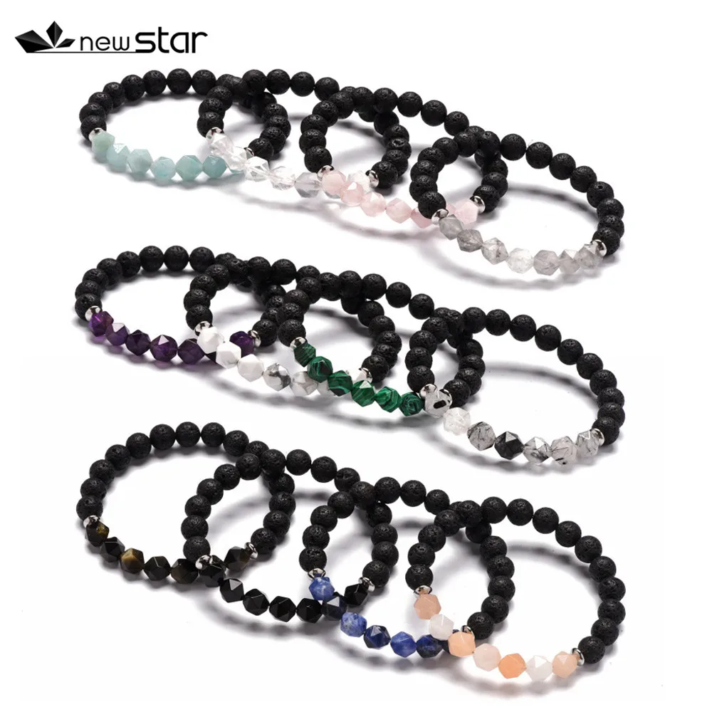 Sodalite Star Cut браслет на запястье с камнем для женщин 8 мм Лава камень эфирное масло