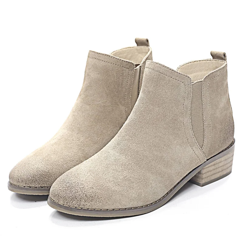Apricot Ankle Boots Teahoo/ботинки из натуральной кожи; женская Мода года; замшевые ботильоны для женщин; ботинки «Челси»; Женская Осенняя обувь без застежки на квадратном каблуке - Цвет: Apricot Ankle Boots