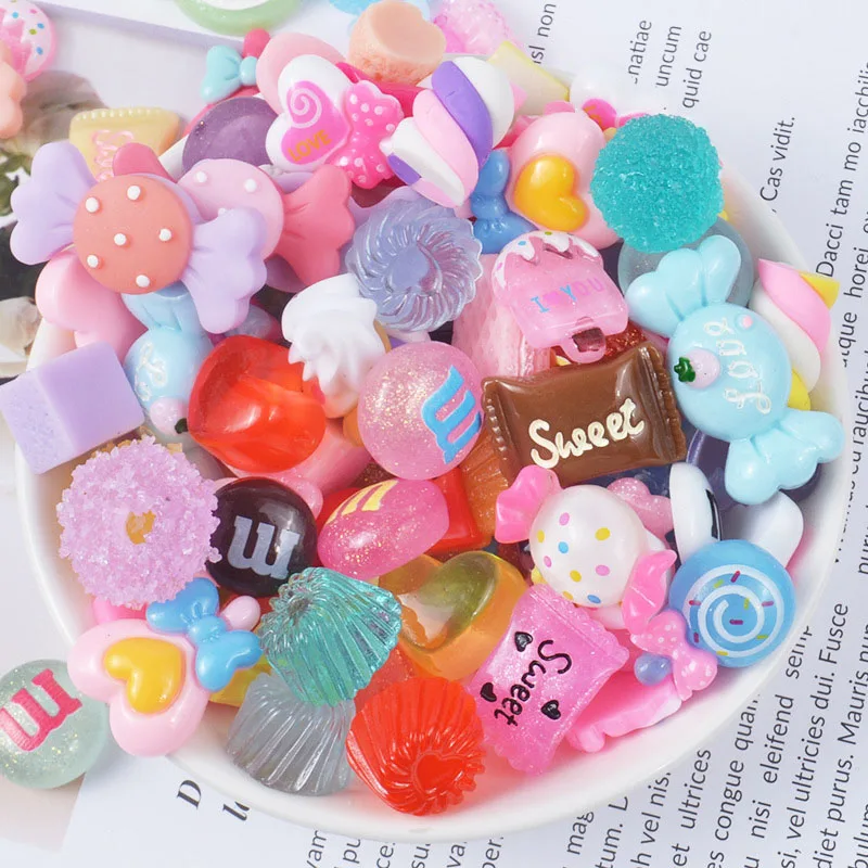 candy Random mixed 10 шт/партия смешанные симуляционные конфеты плоские пластмассовые кабошоны поддельные Кабошоны-еда для детей луки DIY Аксессуары для украшения телефона - Цвет: candy Random mixed