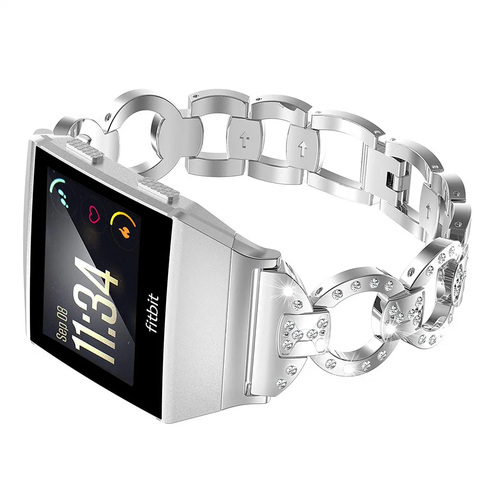 Роскошные часы из нержавеющей стали из сплава с кристаллами ремешок для Fitbit Ionic Smartwatch сменный ремешок на запястье Прямая