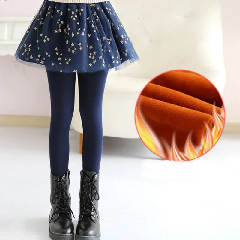 Штаны для девочек зимние теплые леггинсы с юбкой 2018 г. флисовые имитацией двух