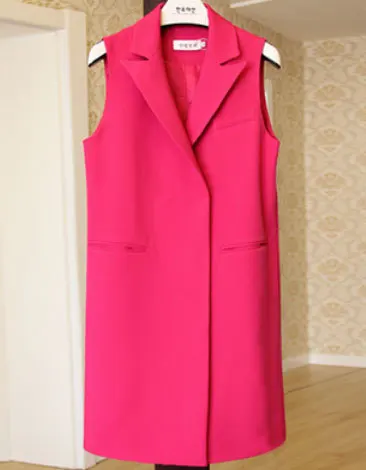 Однотонный длинный женский Блейзер на пуговицах Элегантный жилет с карманами