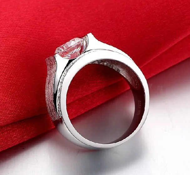 

Amazing Design C&C Brand 1Ct Round Moissanite Male's Pure 18K 750 White Gold Ring Statement Fine Wedding Jewelry For Man