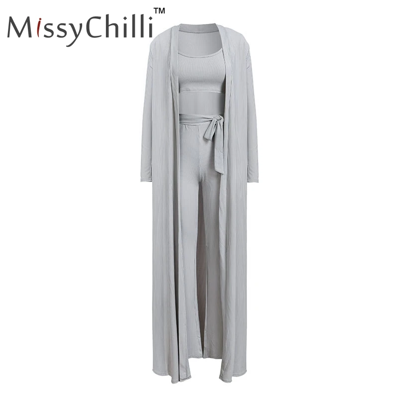MissyChilli серый костюм из 3 предметов, сексуальный комбинезон с поясом, женские вязаные комбинезоны с широкими штанинами, облегающий женский комбинезон, длинный комбинезон