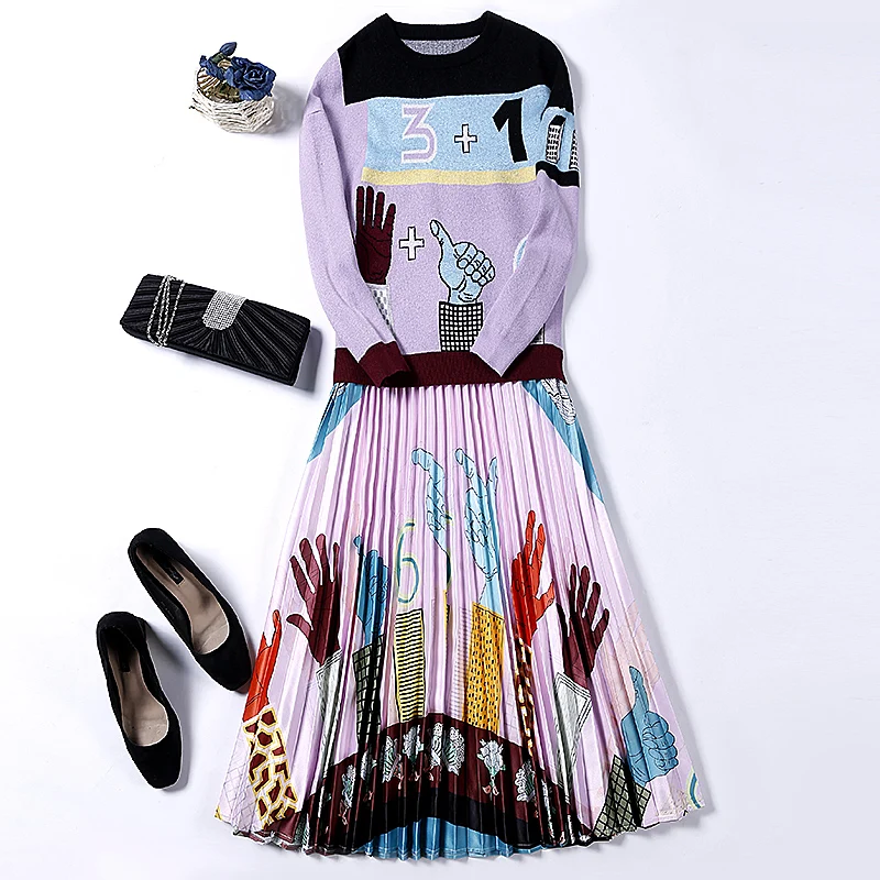 

European runway women's knitted sweater 2018 autumn winter new skirt skirt suit