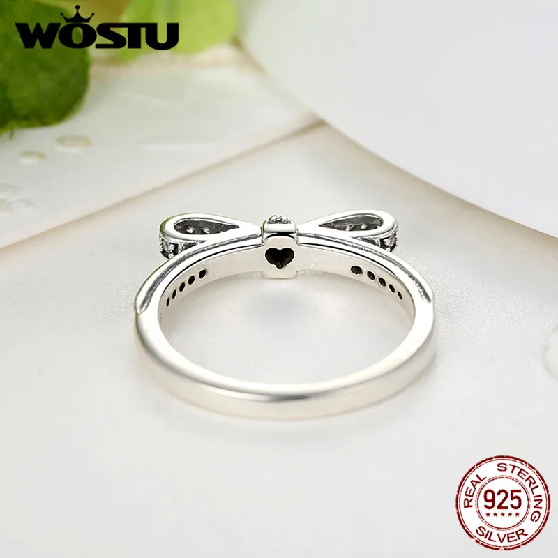 WOSTU Аутентичные настоящие 925 пробы серебряные сверкающий лук-узел ювелирные наборы оригинальные женские свадебные украшения XCS022