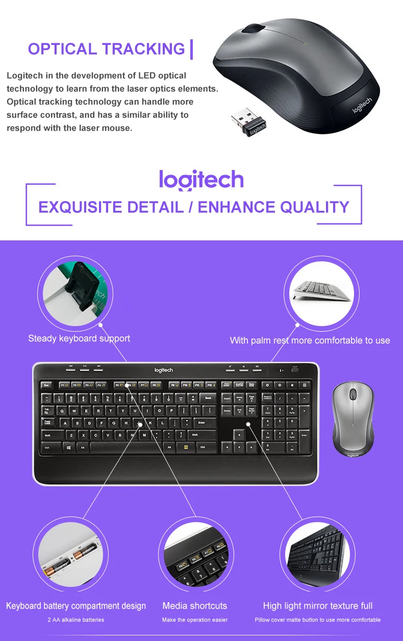 Беспроводная клавиатура и мышь logitech MK520, комбинированный игровой ноутбук, ПК, геймер, эргономичная мультимедийная мышь, клавиатура, приемник Unifying