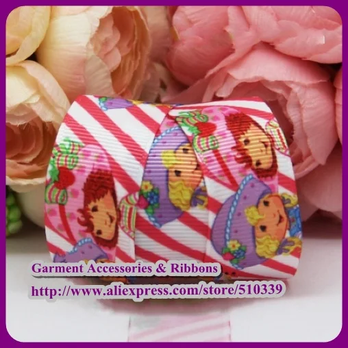 Free shipping 7/8'དྷmm Strawberry girl Ribbon printed ribbon with stripe hair bows grosgrain ribbon|ribbon shorts|ribbon craftribbon gear |