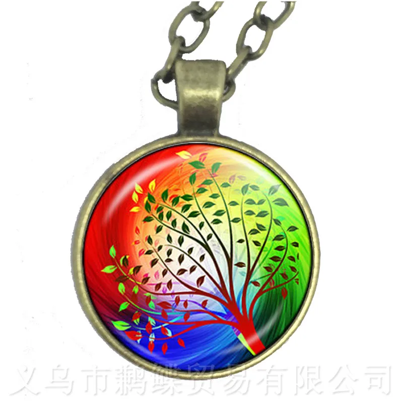 Дерево жизни Бабочка узор фото Ожерелье Стекло время ювелирные изделия кулон