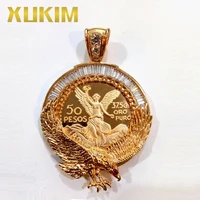 xukim jewelry custom pendant eagle wings cubic zirconia gold mexican coin pendant necklace