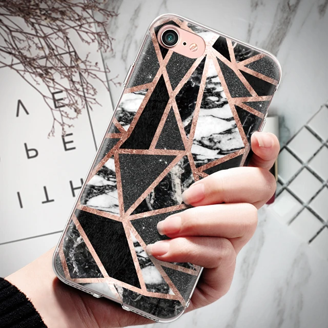 Для Iphone 4, 4S, 5, 5S, SE, 6, 6 S, 7, 8 Plus, X, XR, XS Max, мягкая задняя крышка из ТПУ с золотыми краями, геометрическим узором, мрамором, силиконовый чехол, бампер, Fundas