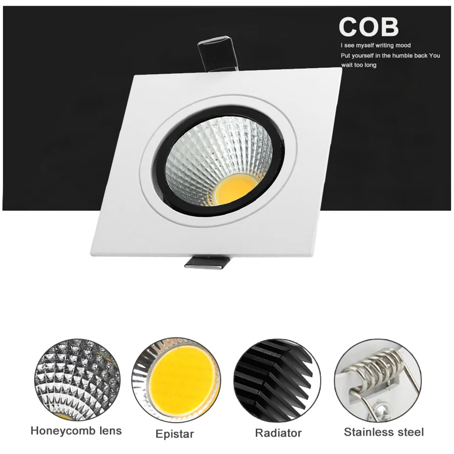 Новый встроенный COB светодиодный светильник квадратный 7 Вт 9 12 15 Светодиодный