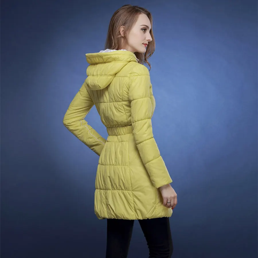 Куртка женская тонкая модная длинная карамельного цвета зимняя 2017|fashion winter jacket