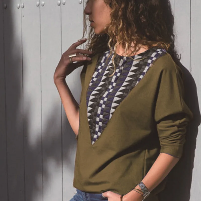 Рубашки с длинными рукавами в стиле пэчворк геометрическим узором и стразами Топ