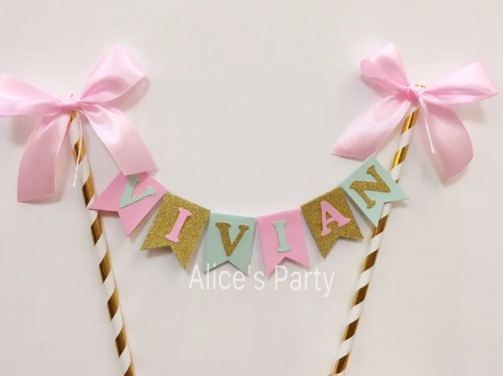 Ручной работы на заказ Детское Имя торт Топпер бандаж детский душ вечеринка